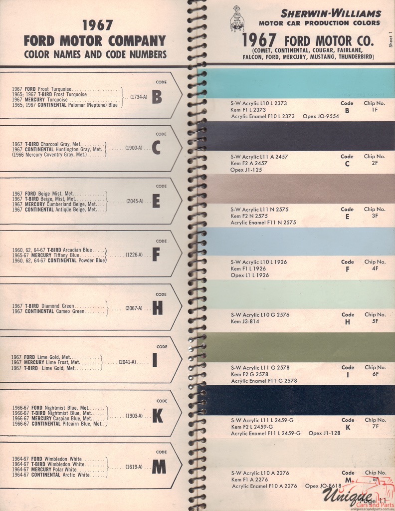 1967 Ford Paint Charts Williams